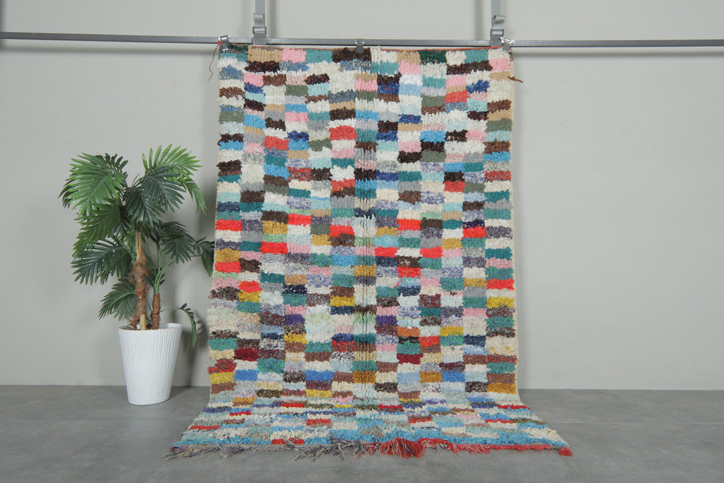 Colorful Moroccan boucherouite rug – 4.5 x 6.9 Feet handwoven shag carpet