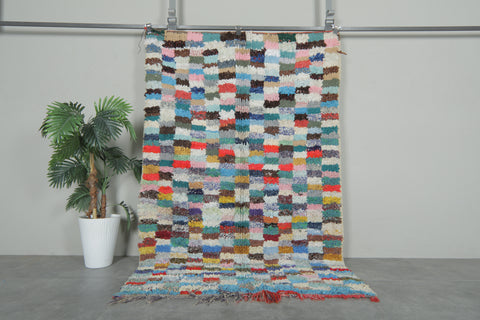 Colorful Moroccan Boucherouite Rug – 4.5 x 6.9 Feet Handwoven Shag Carpet