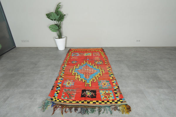 Geometric and vintage Moroccan flatwoven rug - 4.2 ft x 8.2 ft