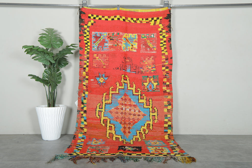 Geometric and vintage Moroccan flatwoven rug - 4.2 ft x 8.2 ft