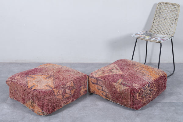 Two Moroccan vintage ottoman poufs | Handwoven tribal geometric patterns