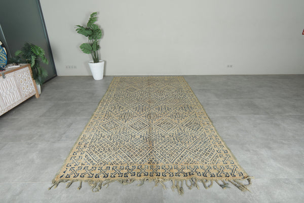 Vintage geometric Moroccan rug in beige & blue - 5.9 ft x 10.7 ft