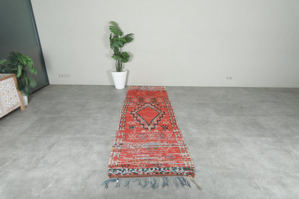 Vintage Moroccan runner rug with geometric design - 3.1 ft x 9.6 ft
