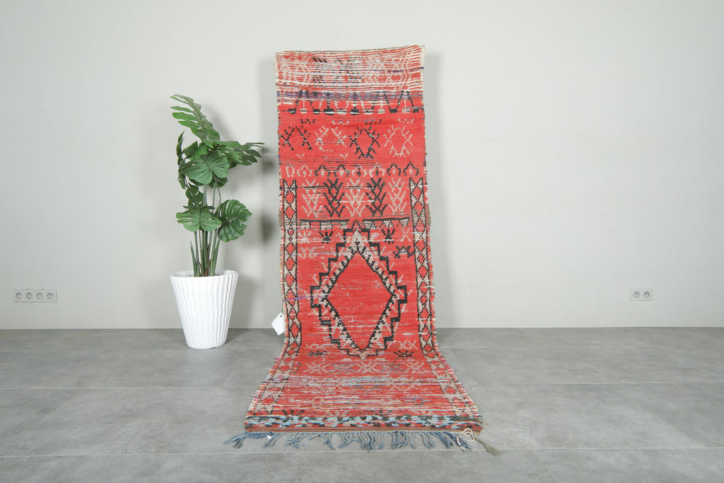 Vintage Moroccan runner rug with geometric design - 3.1 ft x 9.6 ft