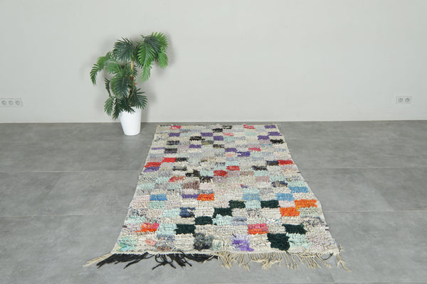 Moroccan boucherouite rug with multicolor and checkered design - 4.1 ft x 6.2 ft