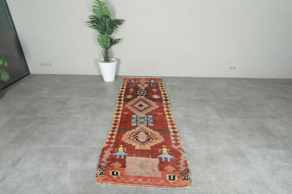 Vintage Moroccan runner rug with geometric symbols - 2.9 ft x 8.7 ft