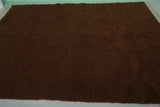 6.9 x 9.8 FT Solid Brown Moroccan Wool Rug - Handmade Minimalist Design