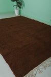 6.9 x 9.8 FT Solid Brown Moroccan Wool Rug - Handmade Minimalist Design