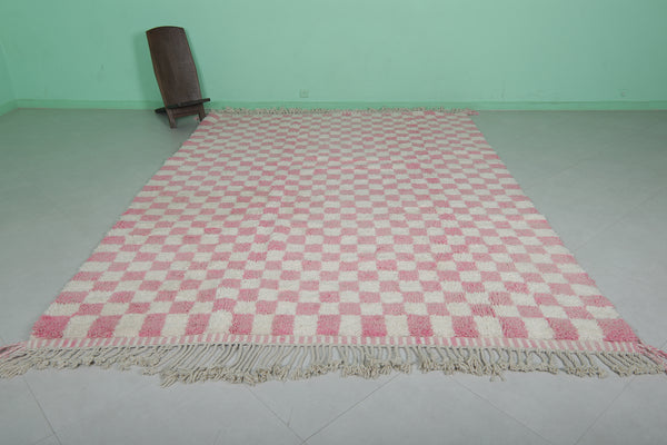 8.2 x 11.2 ft Moroccan pink and white checkered rug – Handmade berber carpet