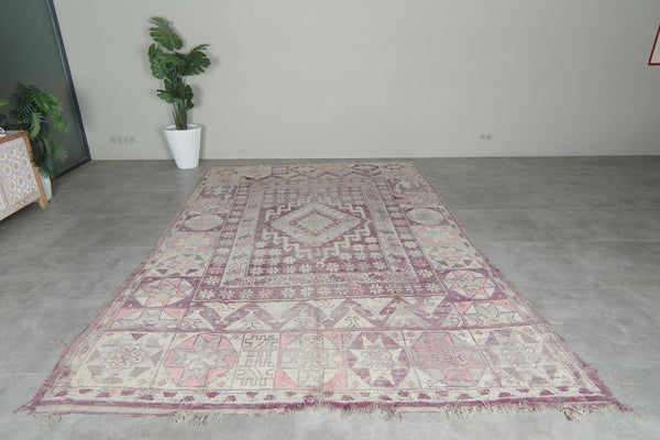 Vintage Moroccan rug in purple & pink & beige - 7.4 ft x 11.2 ft