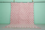 8.2 x 11.2 ft Moroccan Pink and White Checkered Rug