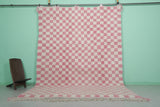 8.2 x 11.2 ft Moroccan Pink and White Checkered Rug