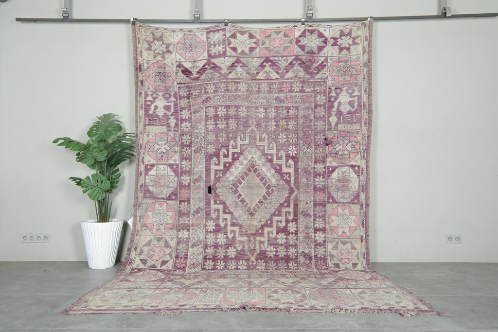 Vintage Moroccan rug in purple & pink & beige - 7.4 ft x 11.2 ft