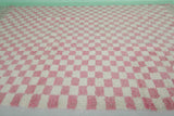 8.2 x 11.2 ft Moroccan Pink and White Checkered Rug