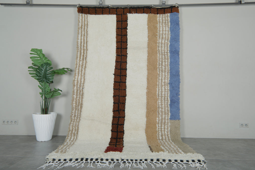 Moroccan wool rug - Handwoven striped decor - 6 ft x 10.4 ft