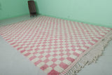 8.2 x 11.2 ft Moroccan Pink and White Checkered Rug