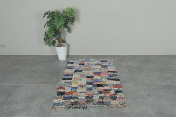 Colorful Moroccan boucherouite rug – 2.9 x 4.3 Feet handwoven shag carpet