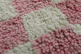 8.2 x 11.2 ft Moroccan Pink and White Checkered Rug