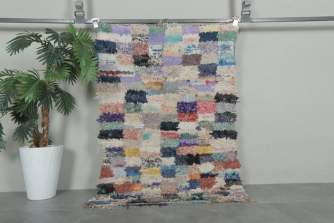 Colorful Moroccan Boucherouite Rug – 2.9 x 4.3 Feet Handwoven Shag Carpet