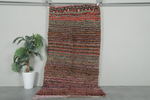 Earthy Horizon Moroccan Rug – 3.6 FT X 6.9 FT Striped Vintage Boucherouite rug