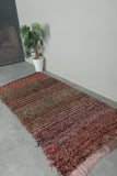 Earthy Horizon Moroccan Rug – 3.6 FT X 6.9 FT Striped Vintage Boucherouite rug