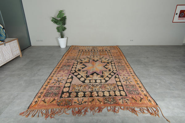 Vintage Moroccan wool rug with geometric star pattern - 7 ft x 12.3 ft