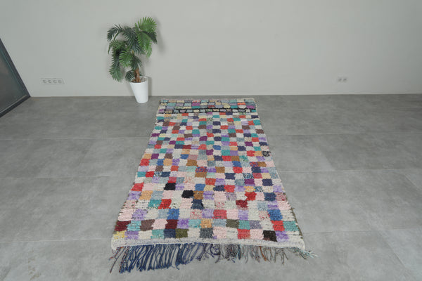 Colorful Moroccan boucherouite rug – 4.2 x 7.2 Feet handwoven patchwork carpet