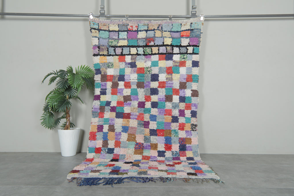 Colorful Moroccan boucherouite rug – 4.2 x 7.2 Feet handwoven patchwork carpet