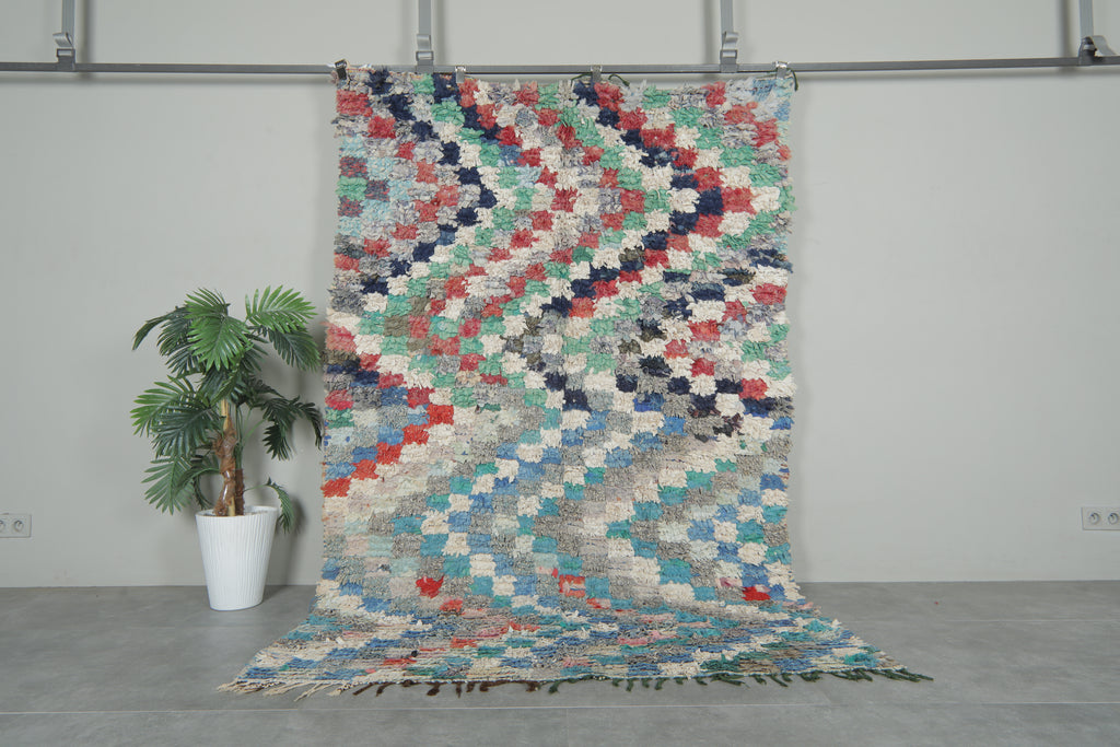 Vibrant Moroccan boucherouite rug – 5.4 x 8.1 Feet handwoven patchwork carpet