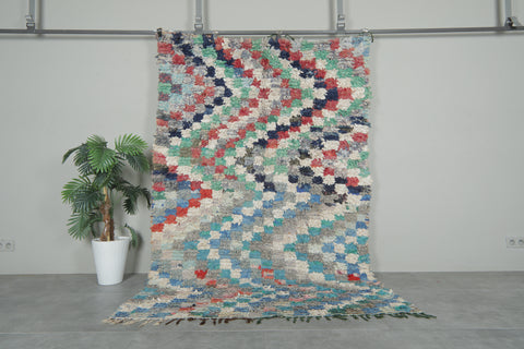 Vibrant Moroccan Boucherouite Rug – 5.4 x 8.1 Feet Handwoven Patchwork Carpet