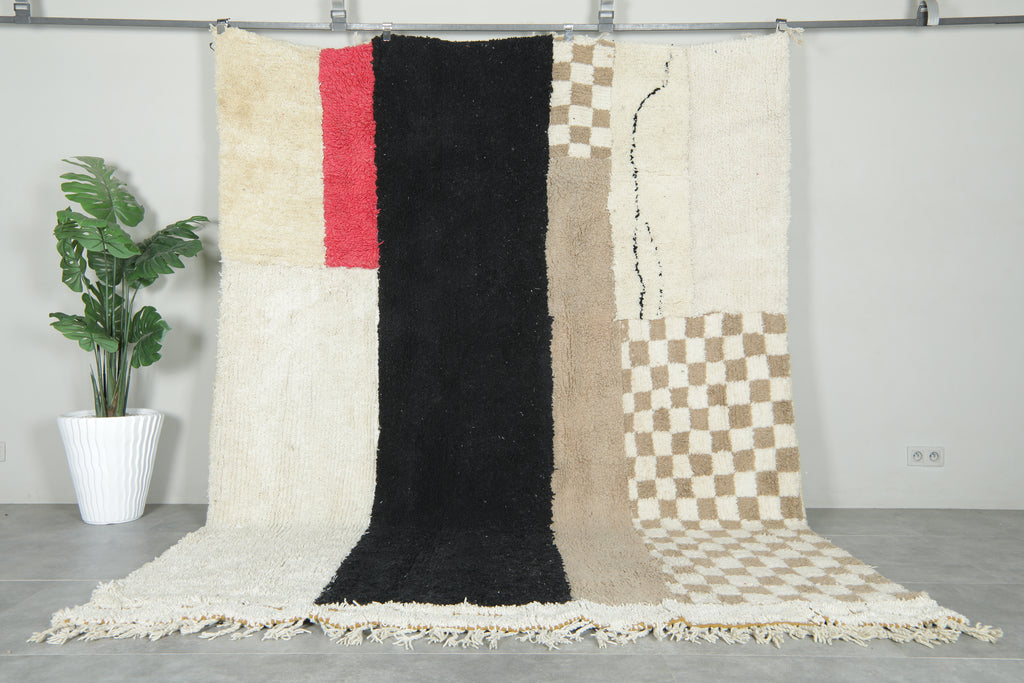Bold Moroccan rug - Checkered & abstract modern wool rug - 7.8 ft x 10.4 ft