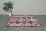 Tribal Moroccan Boucherouite Rug – 3.8 x 5.8 Feet Handwoven Diamond Motif Carpet