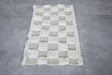 Small Moroccan Beni Ourain Rug – 2 x 3.3 ft | Neutral Checkered Design