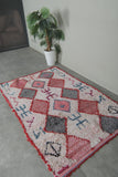 Tribal Moroccan Boucherouite Rug – 3.8 x 5.8 Feet Handwoven Diamond Motif Carpet