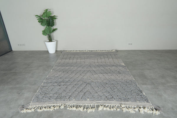 Cool Moroccan grey rug - Geometric texture - Handwoven wool - 6.3 ft x 8.3 ft