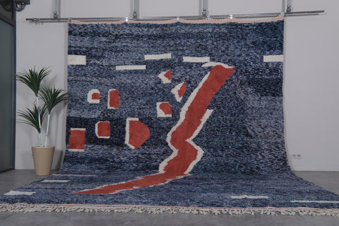 Hand knotted Moroccan blue and red rug 11.7 FT X 14.4 FT