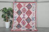 Tribal Moroccan Boucherouite Rug – 3.8 x 5.8 Feet Handwoven Diamond Motif Carpet