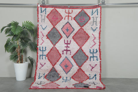 Tribal Moroccan Boucherouite Rug – 3.8 x 5.8 Feet Handwoven Diamond Motif Carpet