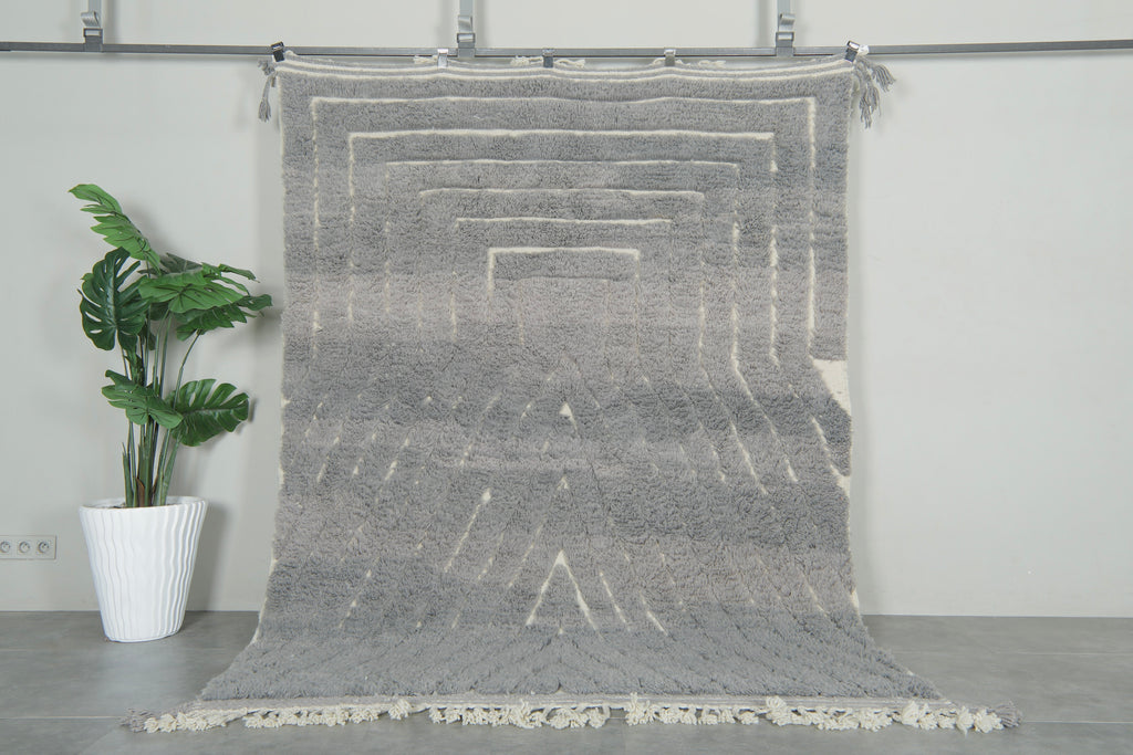 Cool Moroccan grey rug - Geometric texture - Handwoven wool - 6.3 ft x 8.3 ft