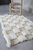 Small Moroccan Beni Ourain Rug – 2 x 3.3 ft | Neutral Checkered Design