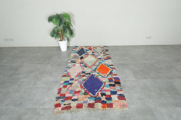Geometric & colorful Moroccan boucherouite rug - 3.4 ft x 7.3 ft