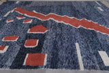 Hand-Knotted Moroccan Blue and Red Rug - 11.7 FT X 14.4 FT | Large Artistic Wool Carpet