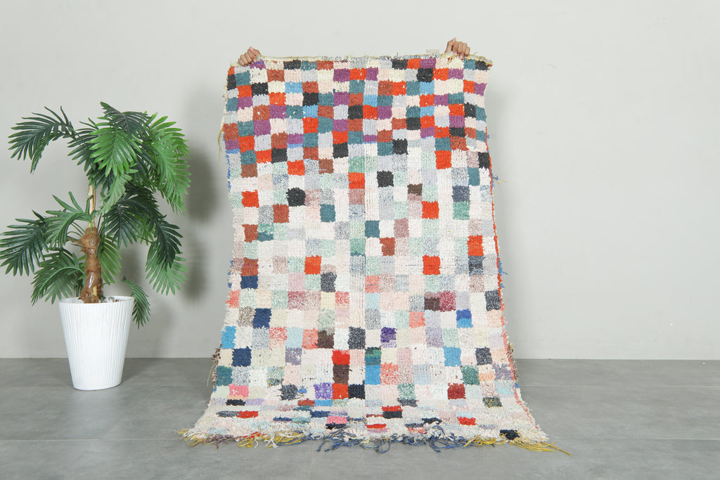 Checkered Moroccan boucherouite rug - 3.2 ft x 5.2 f