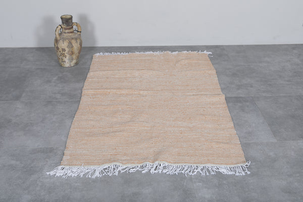 Handwoven Moroccan rug - Beige striped wool carpet 3.6 x 5.5 FT