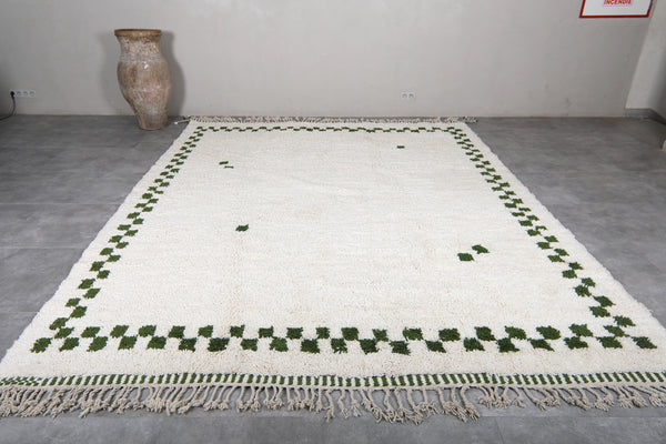 Custom white Moroccan rug with green checkered design – Handmade & stylish