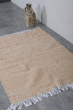 Moroccan Rug – Warm Beige Striped Pattern with Fringe | 3.6 FT x 5.5 FT