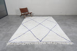 Moroccan Rug - 6.8 x 10 Ft, White with Blue Diamond Pattern