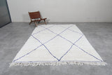 Moroccan Rug - 6.8 x 10 Ft, White with Blue Diamond Pattern