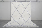 Moroccan Rug - 6.8 x 10 Ft, White with Blue Diamond Pattern