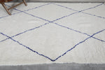 Moroccan Rug - 6.8 x 10 Ft, White with Blue Diamond Pattern